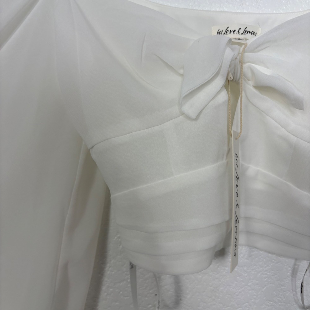 NWT For Love & Lemons Trisha Crop Top White Square Neck Long Sleeve Tie Front XS - Picture 5 of 13